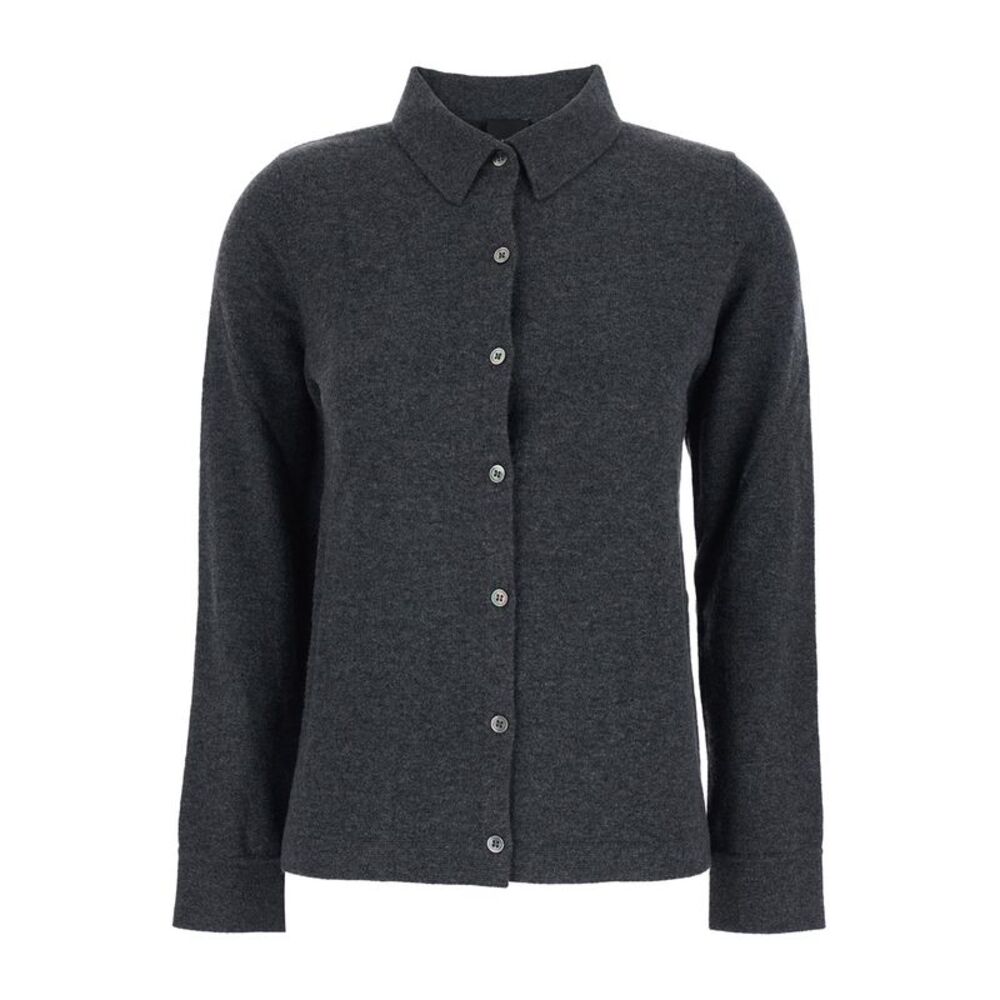 Plain Women Grey Sweater With Polo Collar In Cashmere Woman
